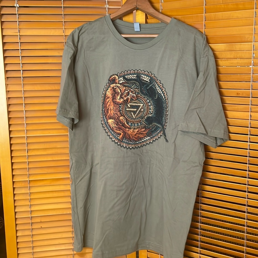 Next level olive green short sleeve T-shirt with graphic front design